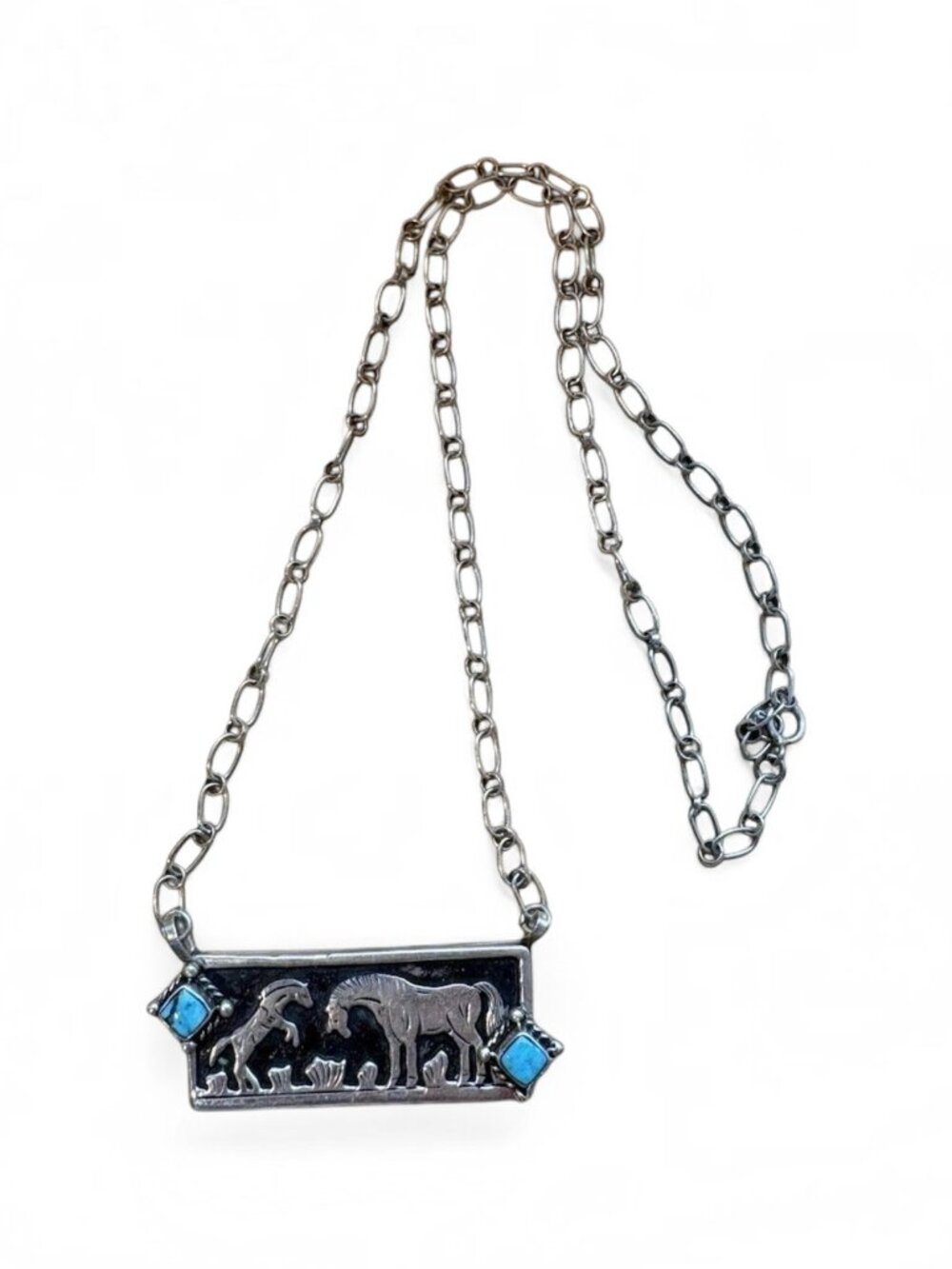 Running Bear Trading Post Sterling Silver & Turquoise 3D Equestrian Necklace